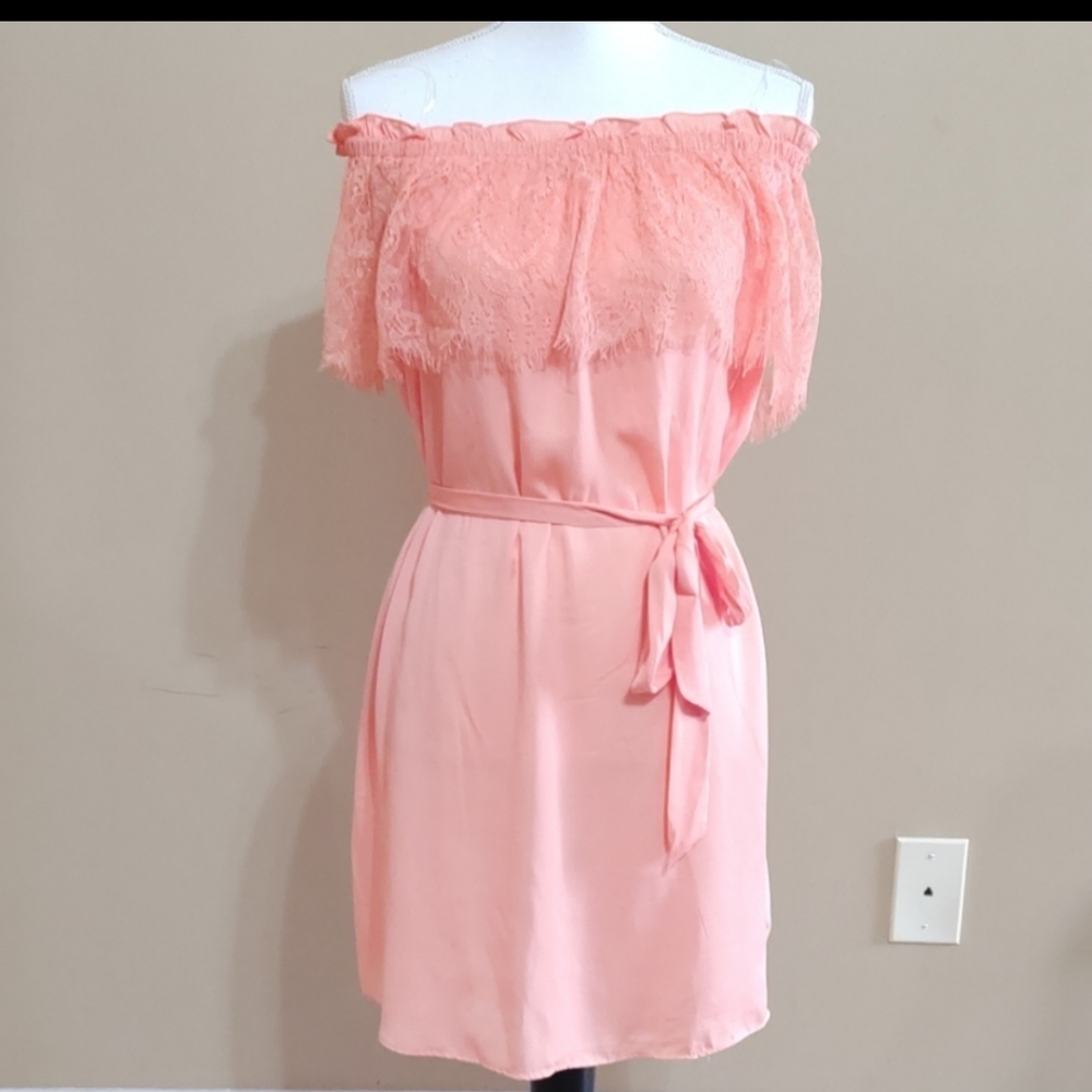 DO+BE Off The Shoulder Coral Summer Dress